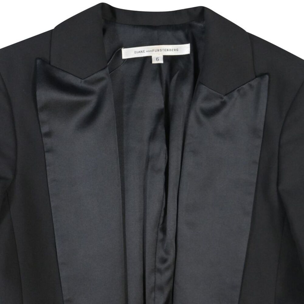 Diane Von Furstenberg Satin Tie Front Blazer in Black Wool - Picture 4 of 5